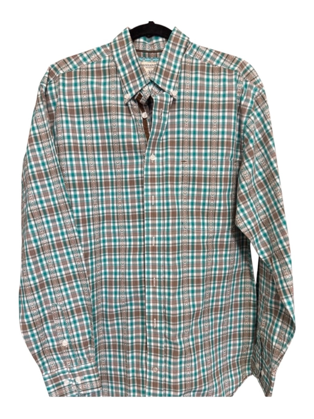 Panhandle Rough Stock Mens Rockabilly Western Plaid Button Down Geometric Top M